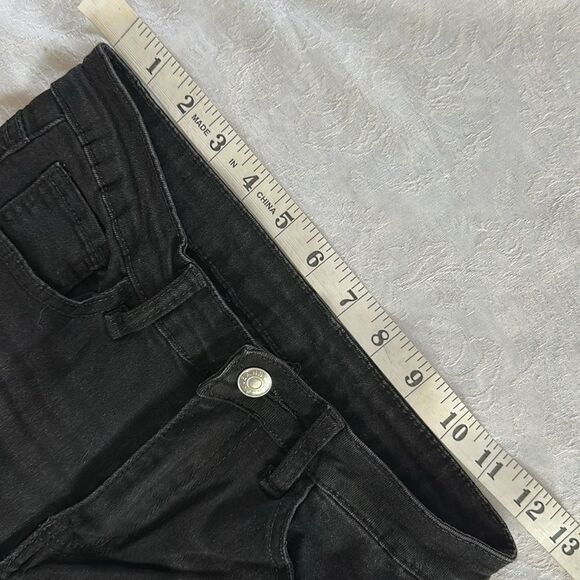Black Denim Bellbottom Jeans Stretch Size 4 Small Factory Faded - Picture 4 of 11